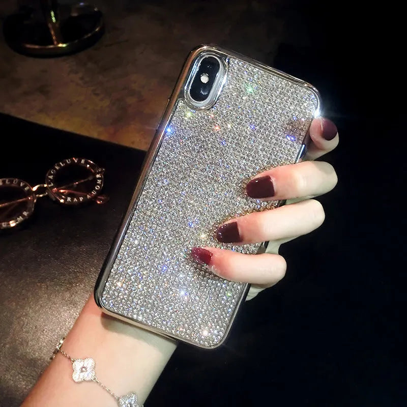Silver full diamond silicone phone case for iPhone 11, XR, 7 and more models