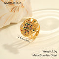 Open mouth geometric stainless steel ring with pleated detailing and colour diamond titanium accents