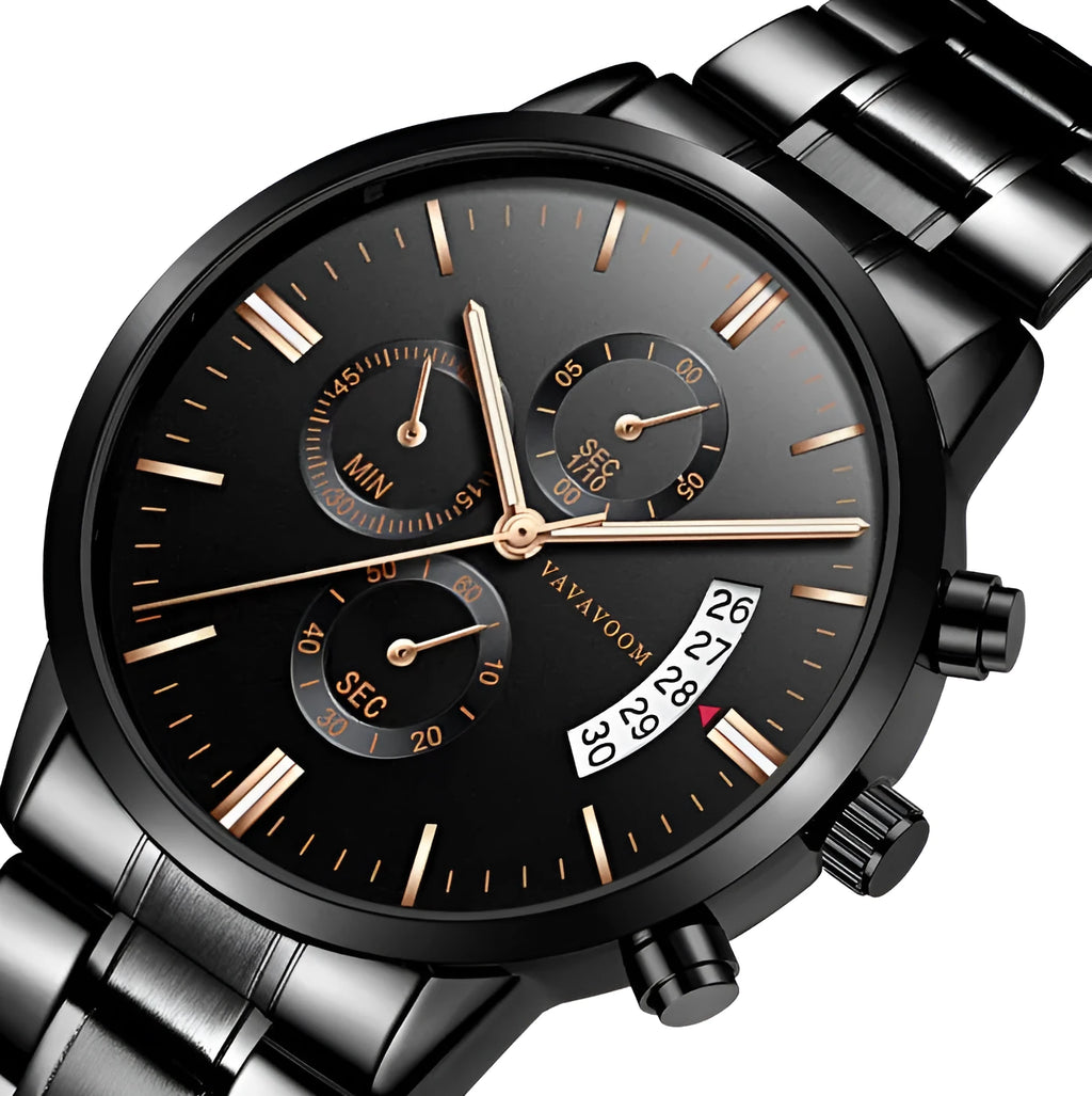 VA VA VOOM men's stainless steel quartz watch with 43mm dial and mineral glass