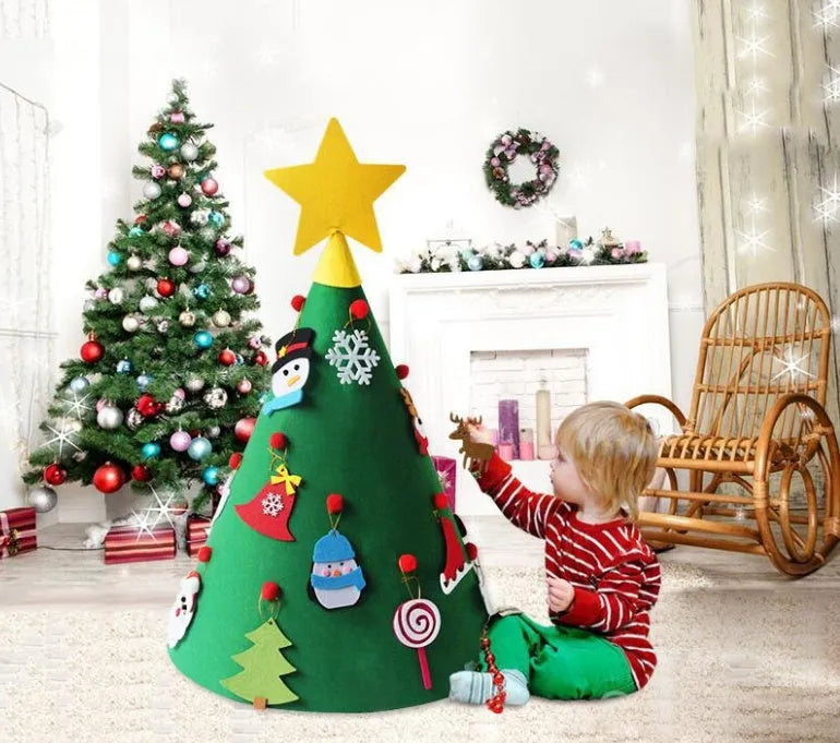 Three-dimensional felt Christmas tree pendant with felt balls on a cone base