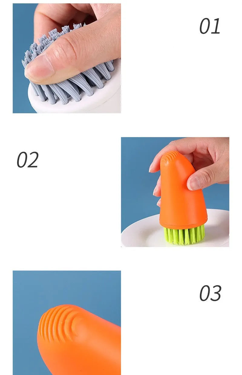 Multifunctional carrot brush kitchen cleaning gadget with nylon bristles in orange colour