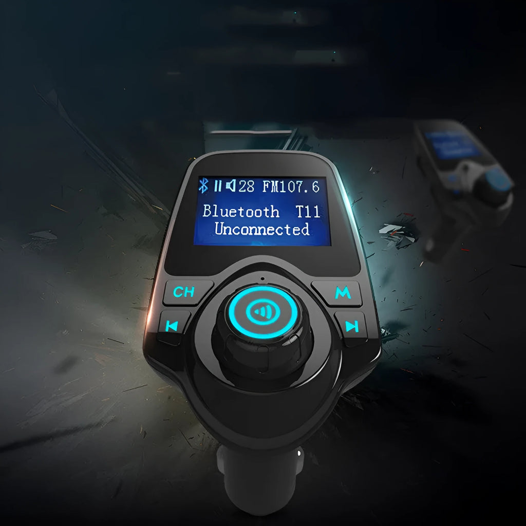 Black car Bluetooth FM transmitter and hands-free device with USB port and TF card slot