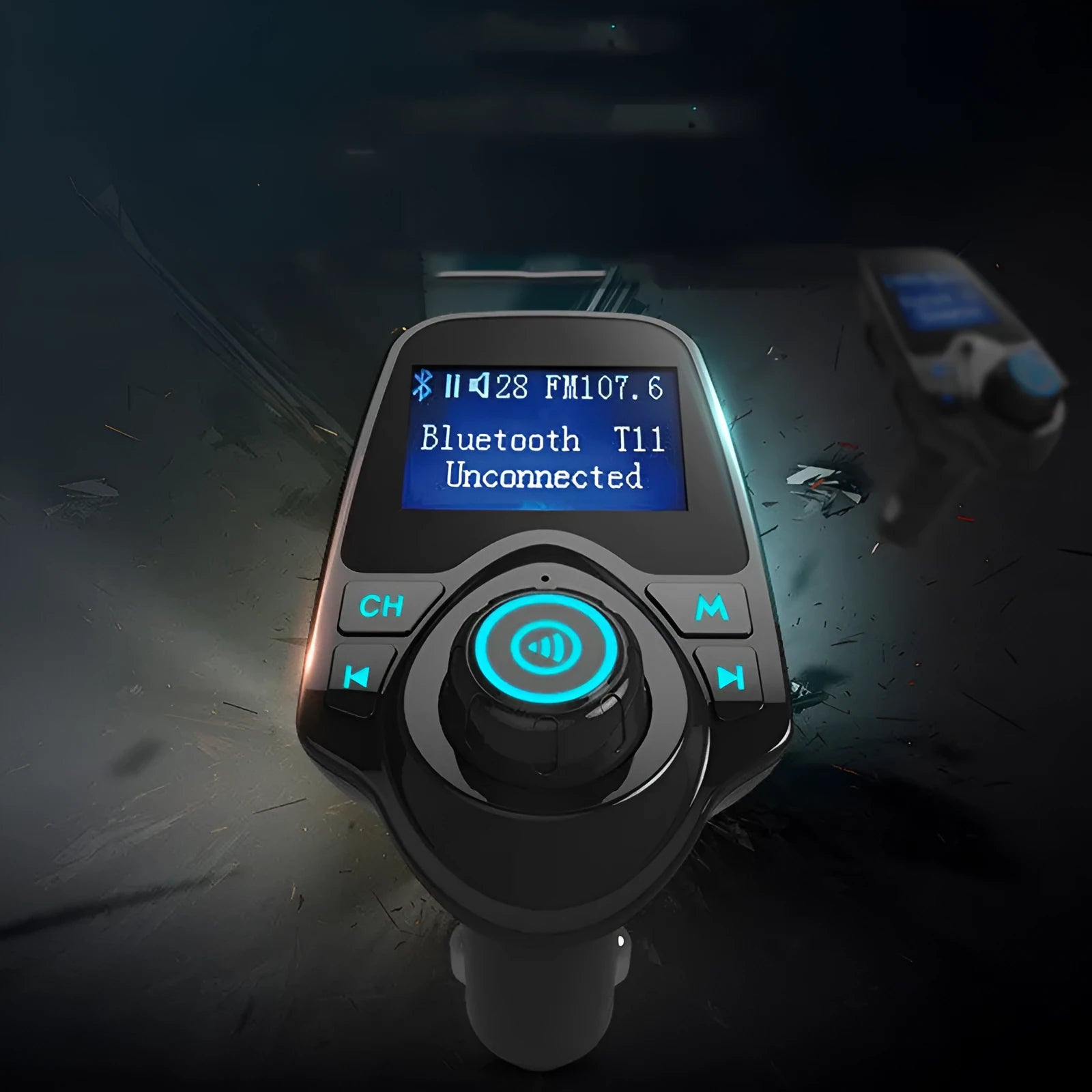 Black car Bluetooth FM transmitter and hands-free device with USB port and TF card slot