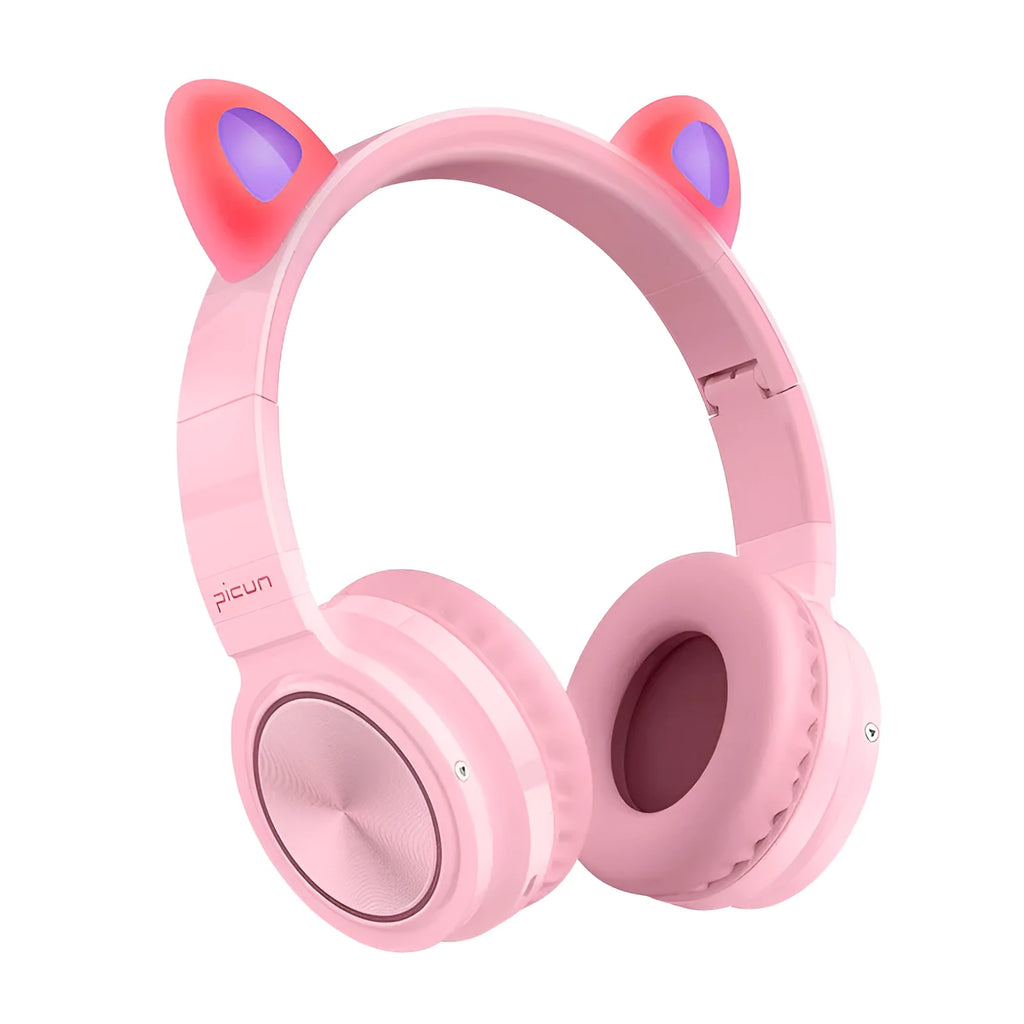 Pink white luminous Bluetooth headset with head-mounted design and protein ear pads