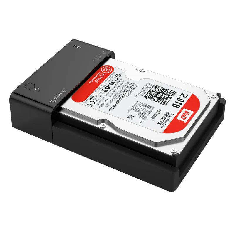 Black universal SATA hard disk enclosure for 2.5 and 3.5 inch drives with USB cable