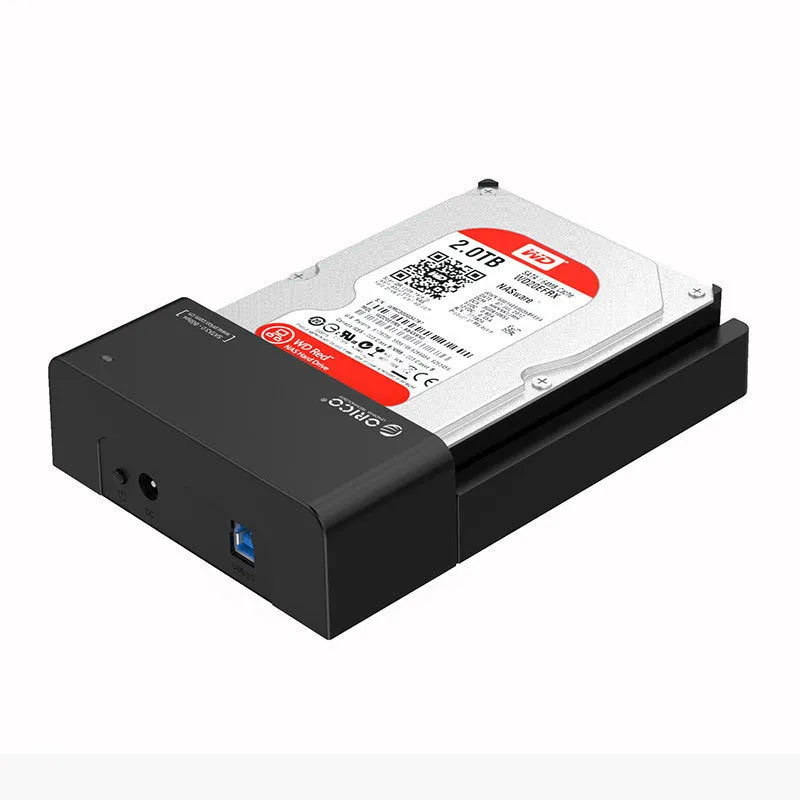 Black universal SATA hard disk enclosure for 2.5 and 3.5 inch drives with USB cable