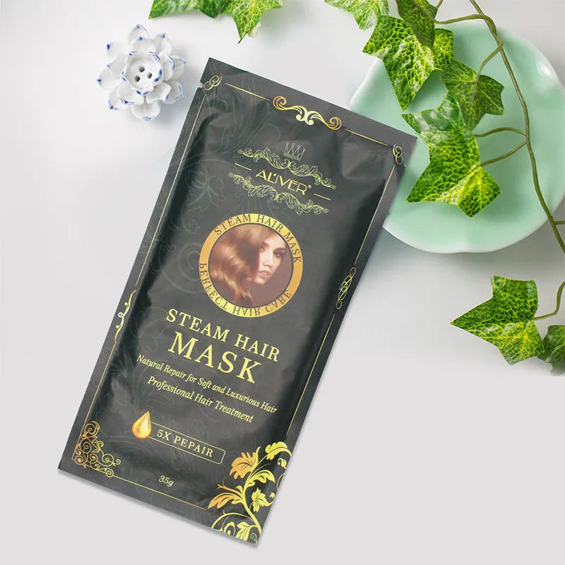 Steam hair mask home treatment with argan oil and collagen for dry damaged hair repair