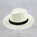 Men's paper straw wide brim top hat with flat crown and 58cm circumference in khaki