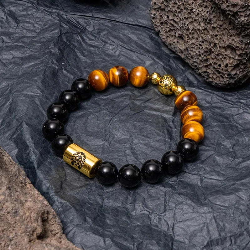 Little Lion ethnic style bodhi bracelet in black and white Qiankun geometric design