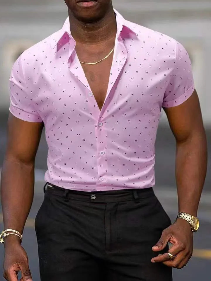 Men's short-sleeved floral printed stretch shirt in casual fit, available in multiple colours