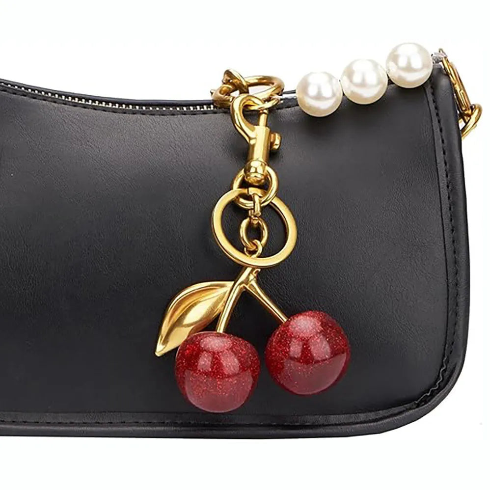 Three-dimensional cherry design key ring pendant in zinc alloy for women's bag and car key accessories