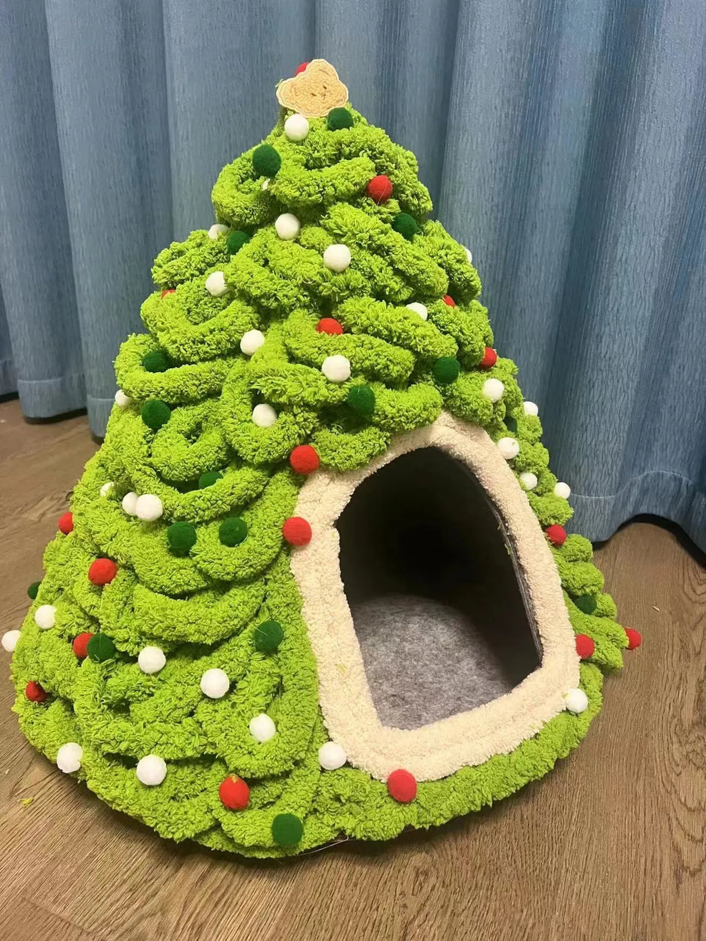 Grey handmade felt enclosed tent style cat nest 50cm diameter 51cm height for cats under 12 pounds