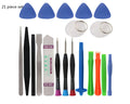21 piece mobile phone disassembly tool set with chrome vanadium alloy steel screwdrivers, plastic spudgers, and suction cups for iPhone repair
