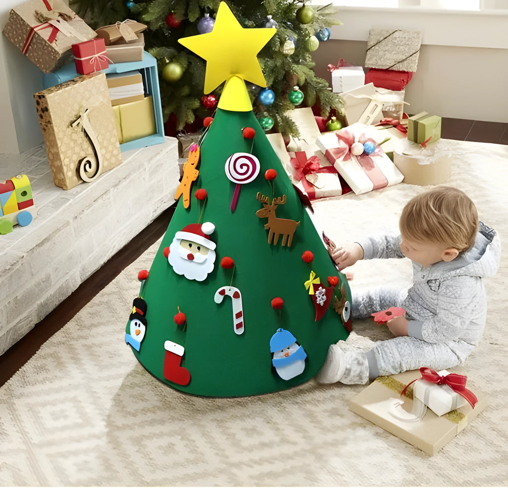 Three-dimensional felt Christmas tree pendant with felt balls on a cone base