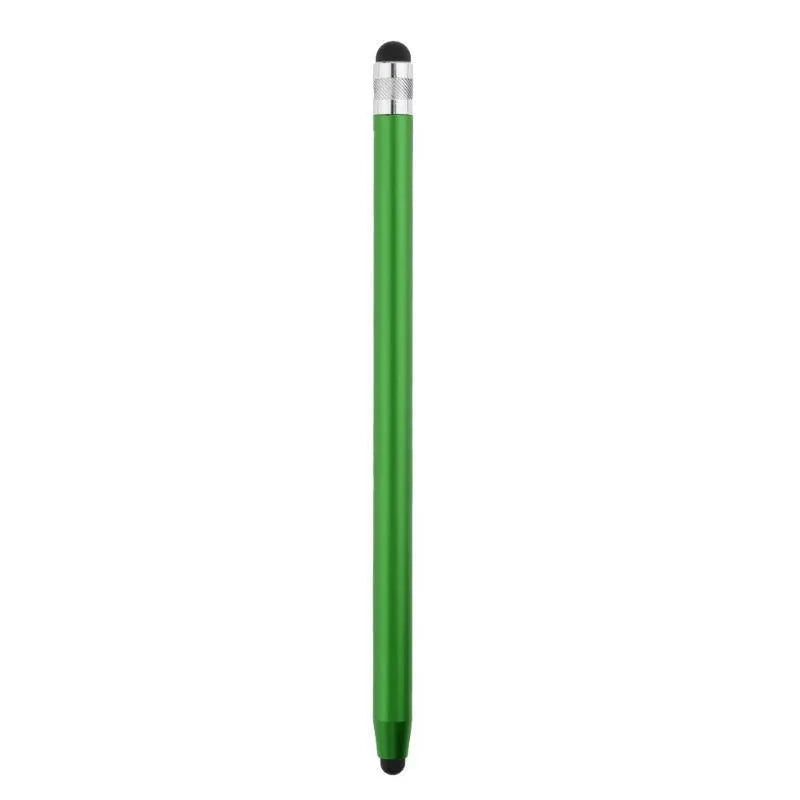 Metal dual-tip capacitive stylus pen with silicone touch heads, 14cm long, in silver colour