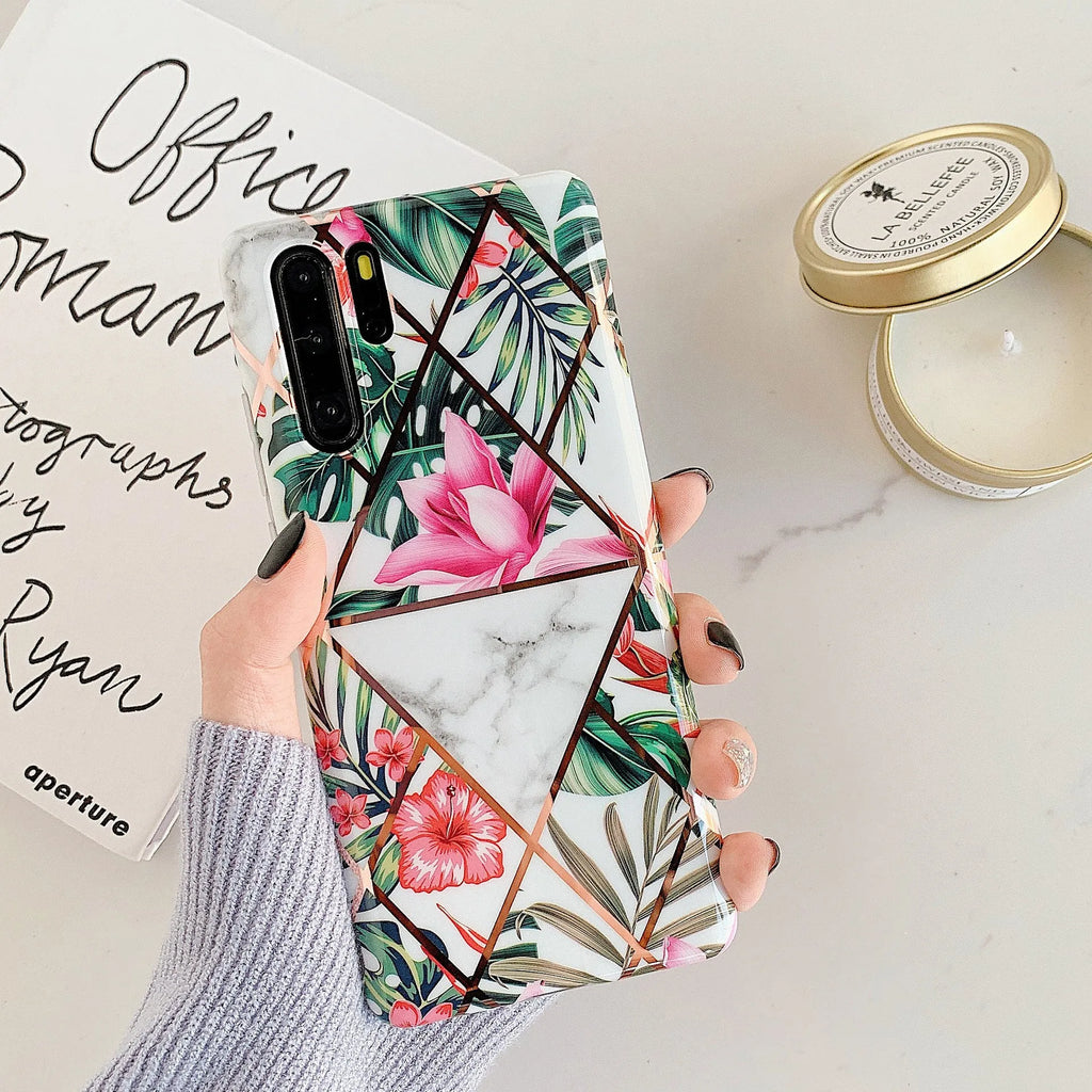 Flower lattice floral TPU+PC phone case back cover for Huawei Mate20 P30