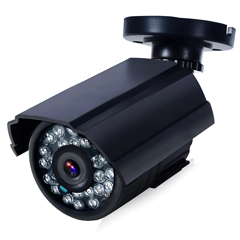 Black HD waterproof security camera with infrared night vision for outdoor surveillance