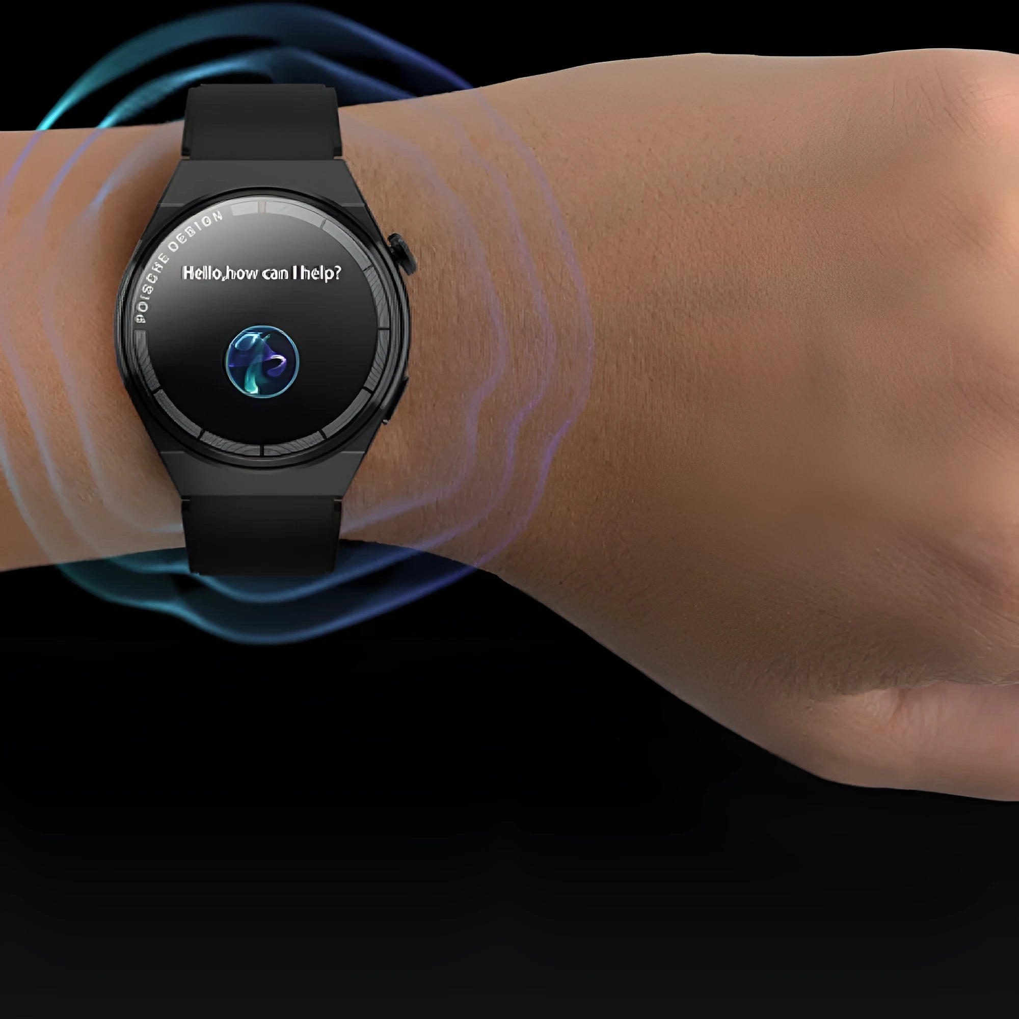 Black Bluetooth smartwatch with NFC payment, blood glucose monitor, and 1.39 inch circular tempered glass screen