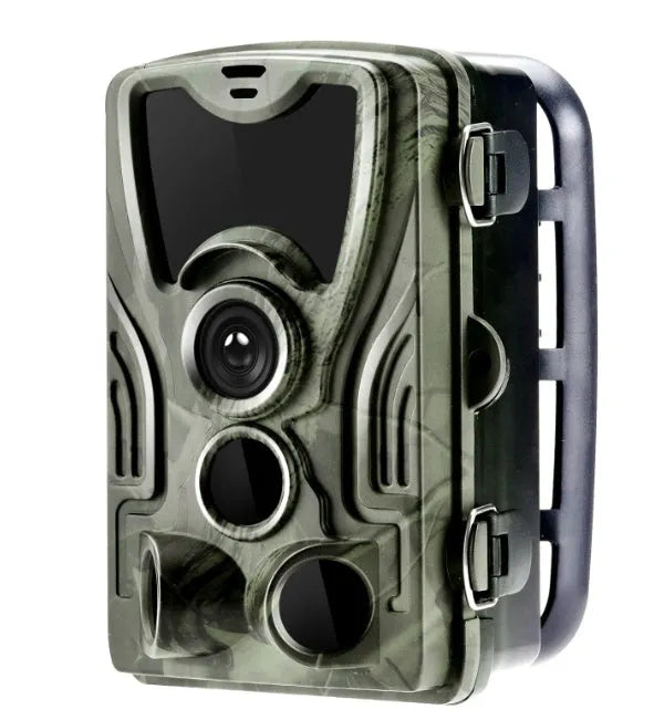 Green cellular trail game camera with belt mount and 2-inch display for hunting