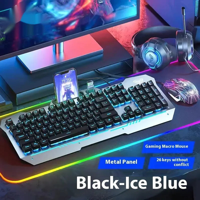 F3010 mechanical keyboard gaming bundle with metal construction and matching mouse and headset