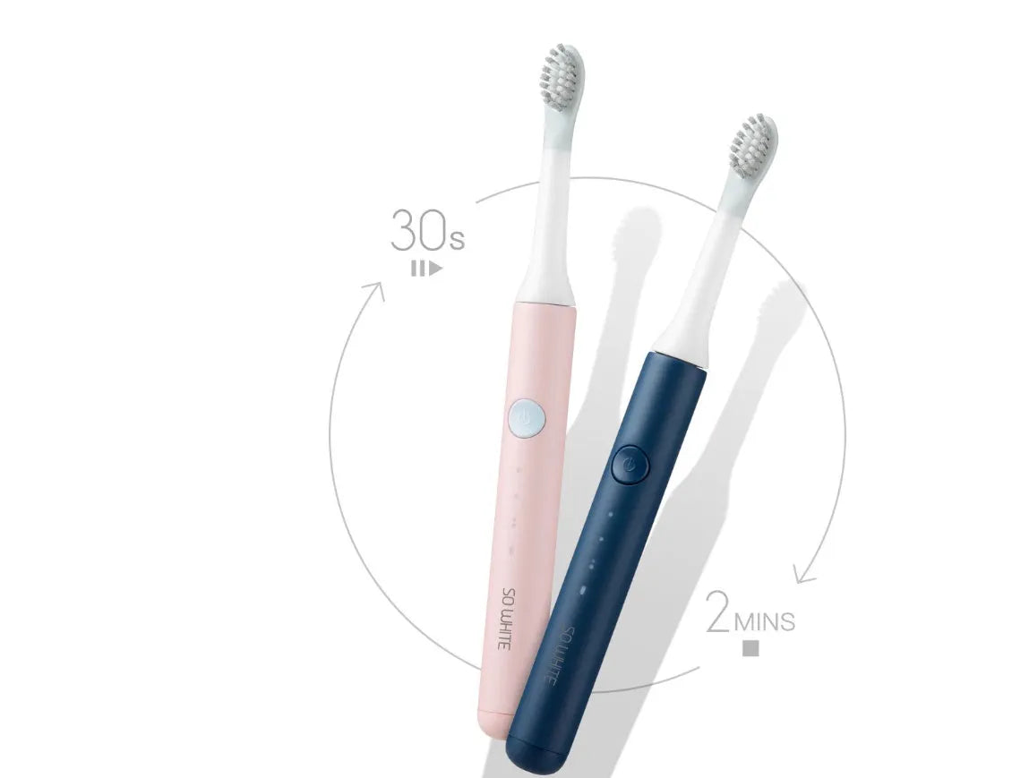 Sonic electric toothbrush in blue with round brushing head and IPX7 waterproof rating