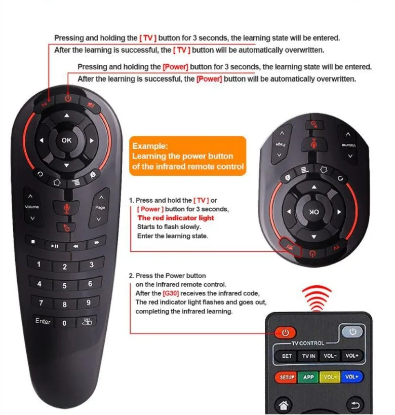 G30 wireless air mouse keyboard remote control with nano receiver on desk