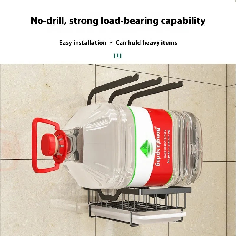 Foldable white plastic storage rack for draining kitchen cloths, shown in wall-mounted and desktop positions.