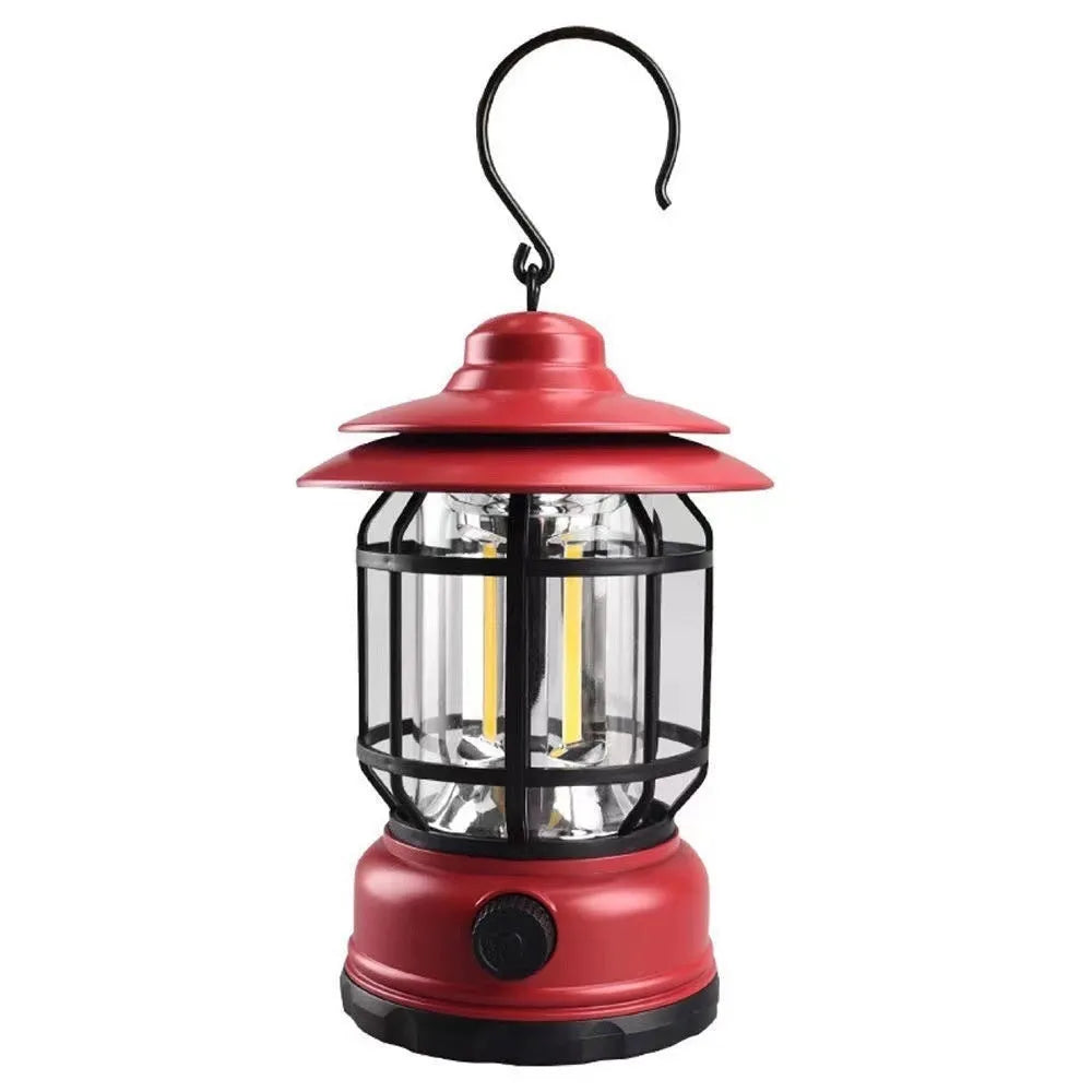 Portable camping barn lantern in dark green, black or red colours with LED light