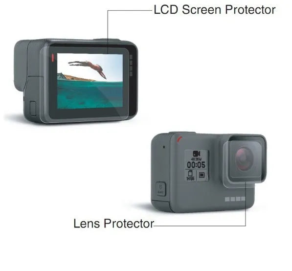 Transparent 9H tempered glass screen protector for GoPro Hero 5/6/7 camera lens and LCD