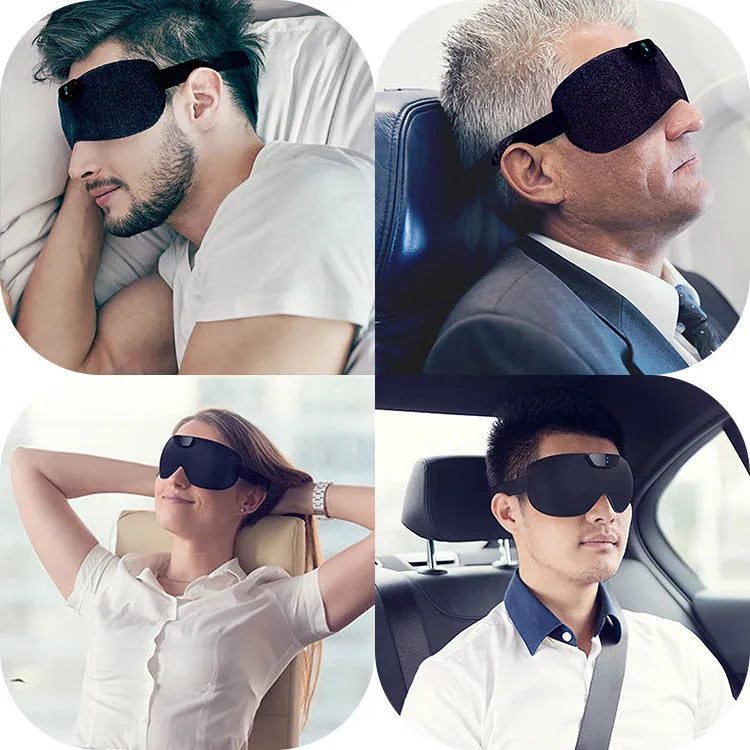 Flying Snoring Companion USB snoring device and eye mask in black, compact 235mm size