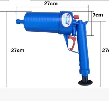 Plastic high-pressure air drain blaster gun with 4 adaptors for hard pipes, 28 x 27.5 cm
