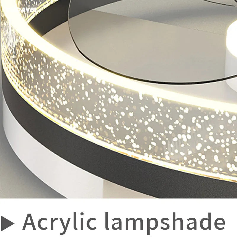 Simple modern Nordic children's room ceiling lamp with integrated fan and LED light in iron body.