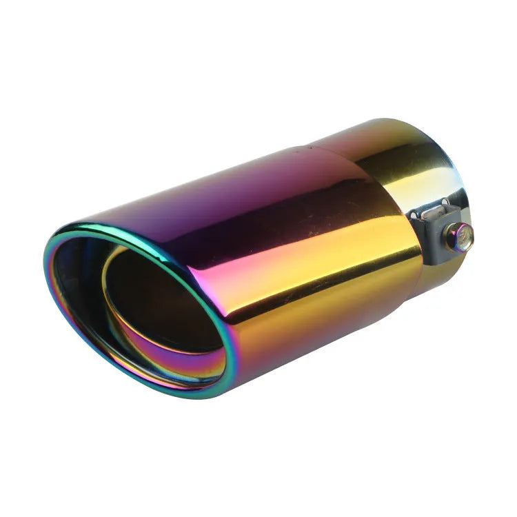 Stainless steel car exhaust tail pipe in baked blue finish, 140mm long, universal fit