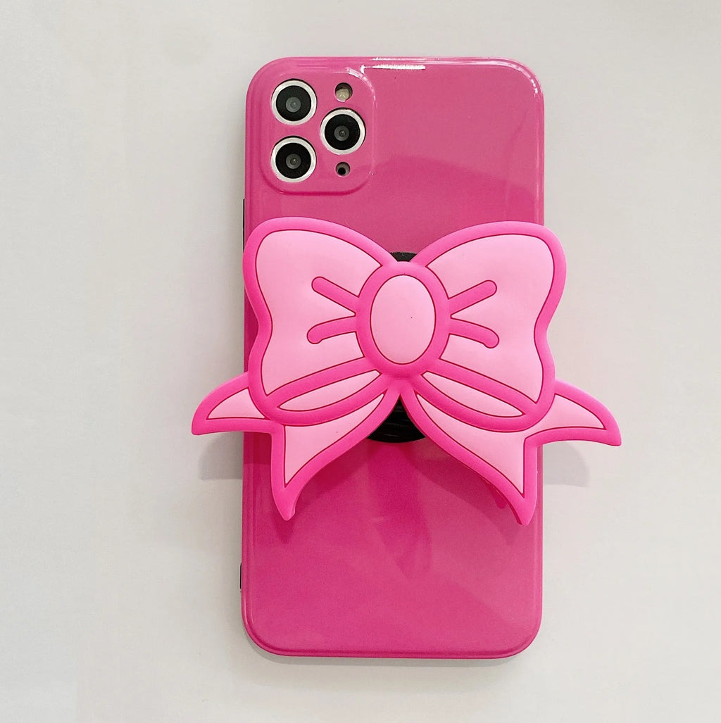Rose Red TPU phone case with pink bow and kickstand for Apple iPhone