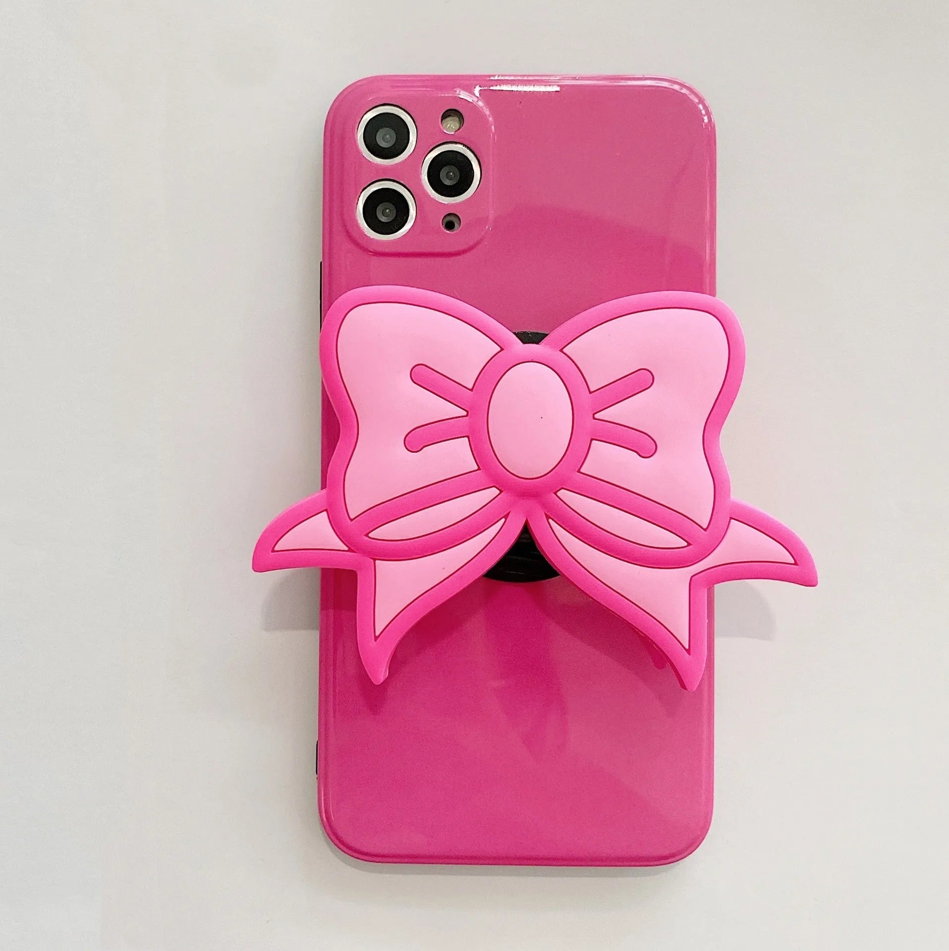 Rose Red TPU phone case with pink bow and kickstand for Apple iPhone