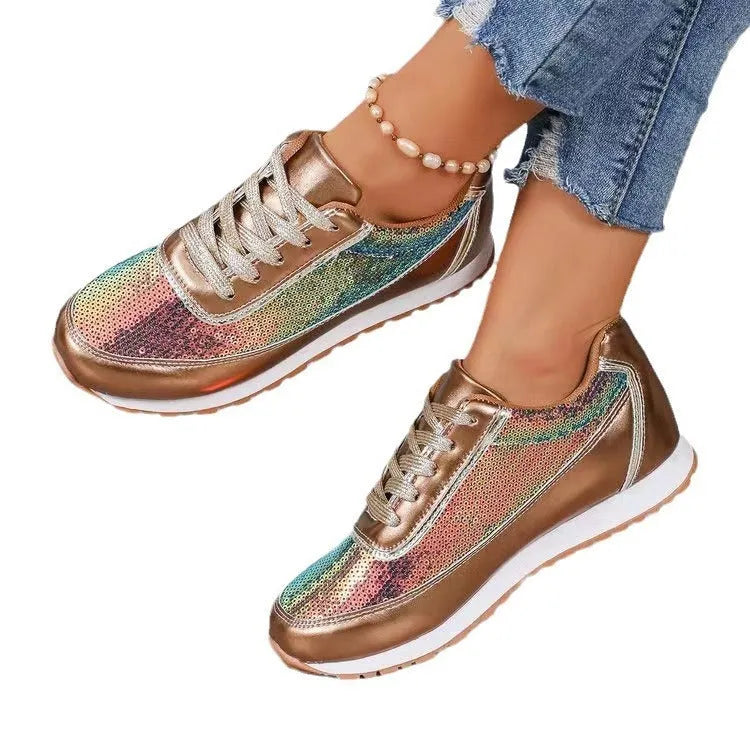 Women's thick-soled casual lin film sneaker with PU leather upper, square toe, and thick sole in black