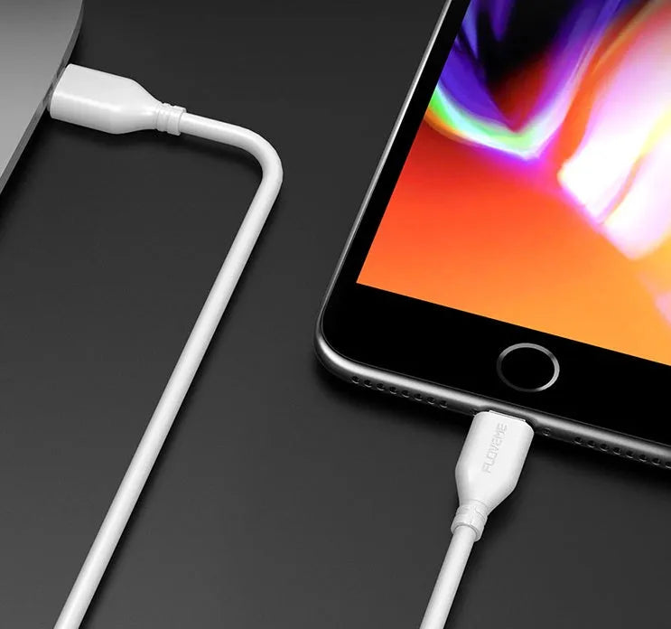 White woven nylon USB-C to Lightning cable for iPhone fast charging and data transfer