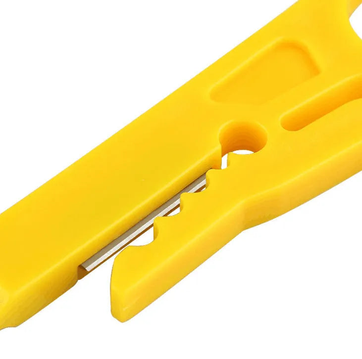 Yellow mini portable wire stripper tool for 0.6mm telephone and network cables.