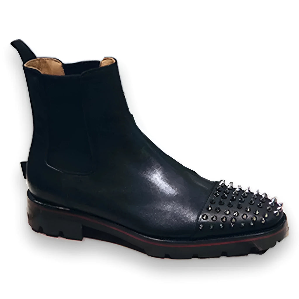 Men's black leather high top business casual shoes with cowhide upper