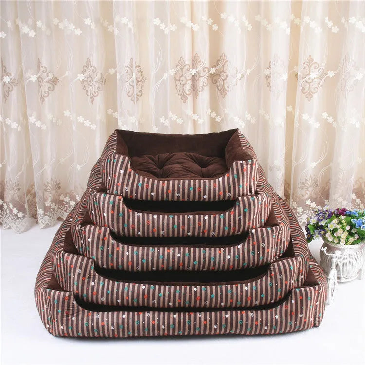 Oval cloth pet bed in Grey stripe, 60 cm diameter, with raised rim and anti-slip base