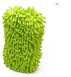 Silver green microfiber car wash sponge measuring 14 cm by 25 cm
