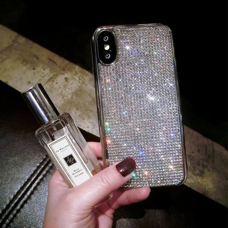 Silver full diamond silicone phone case for iPhone 11, XR, 7 and more models