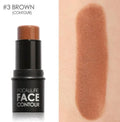 Four shade options of a face contour highlighter makeup product for cheekbone and jawline definition.