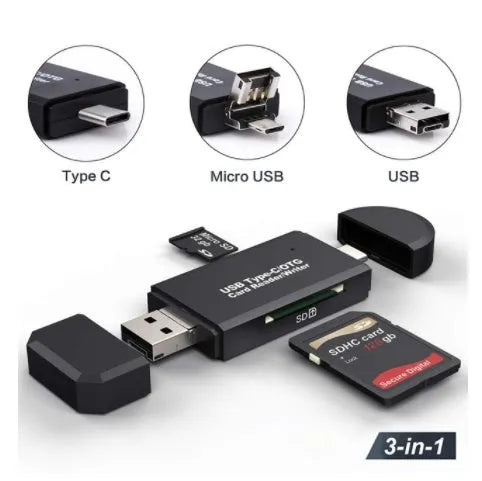 USB 3.0 card reader for SD and TF memory cards, black, Type-C interface, 29g