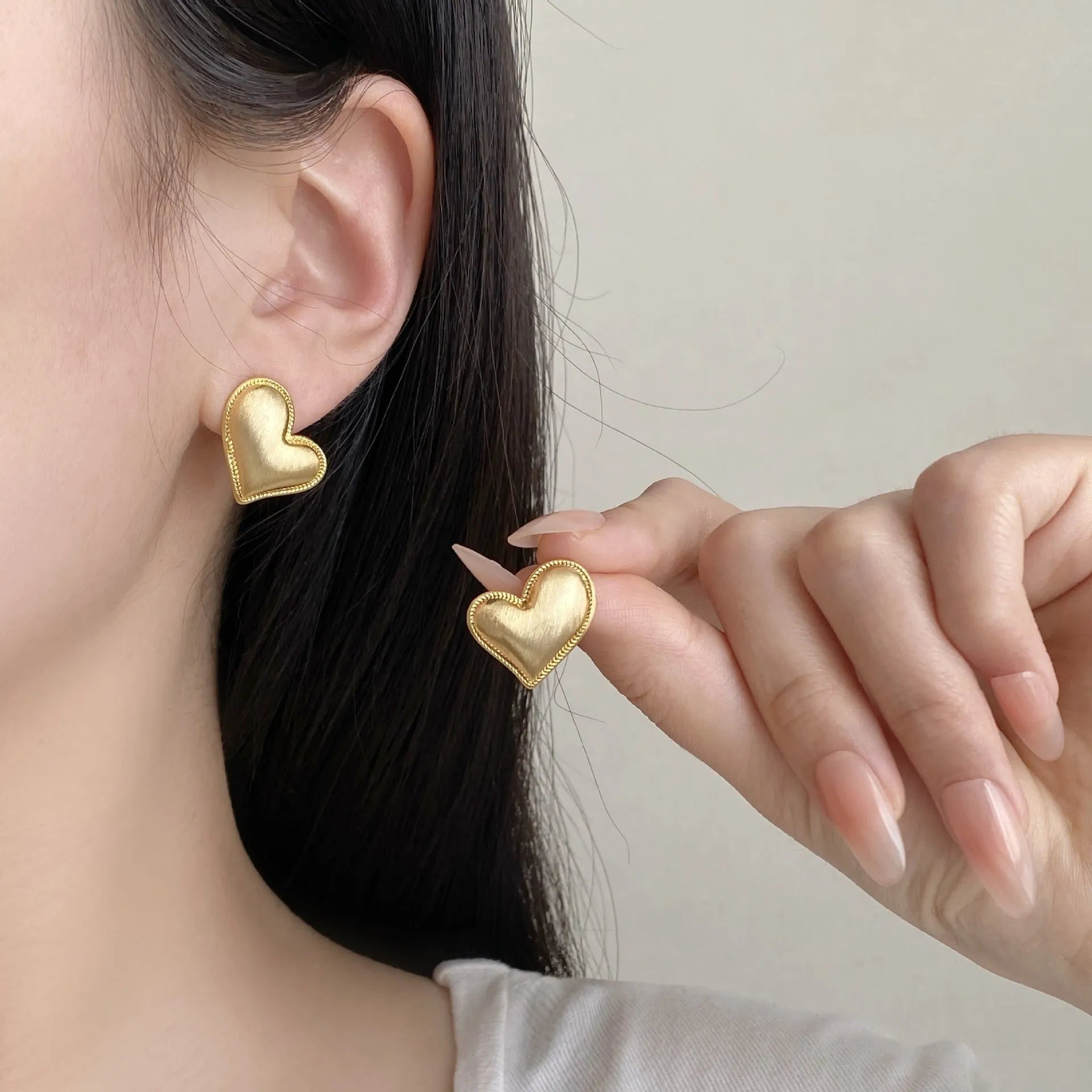 Copper heart earrings for women, ear clip option, love-heart motif, sporty jewellery
