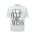 Men's blue loose fit t-shirt with large white American-style letter print on the chest.