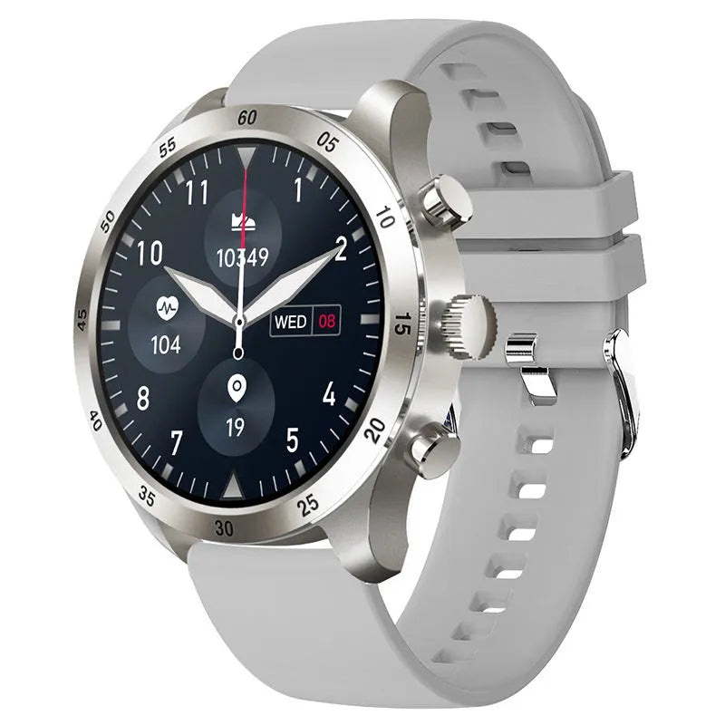 Black steel Bluetooth smart watch on wrist showing call interface