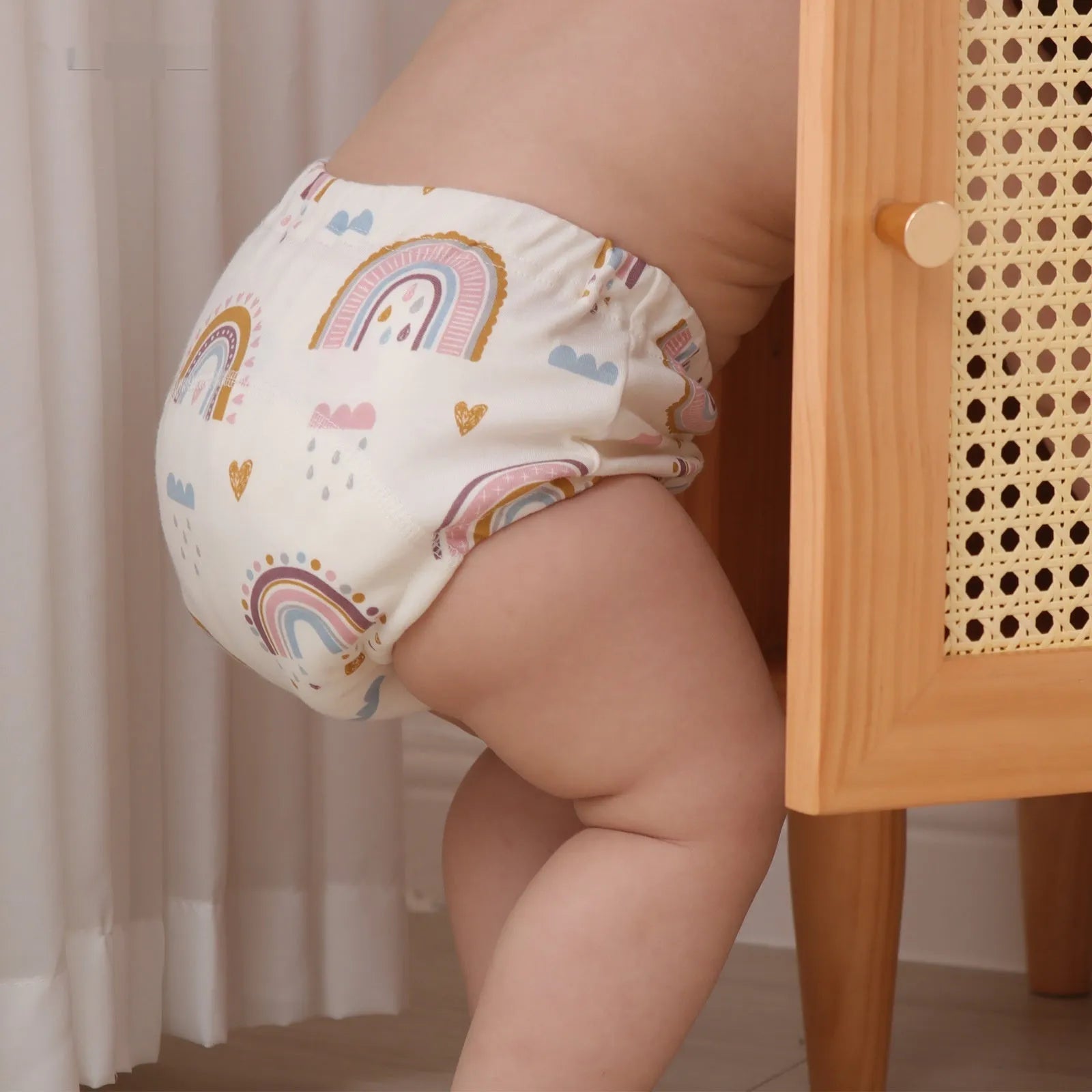 Pure cotton gauze baby training pants 3 pack in Bee series with soft elastic waist and leg openings