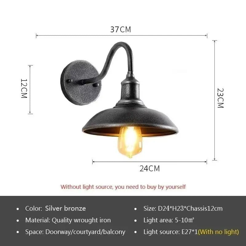 Retro style villa courtyard wall lamp in copper or silver finish with right angle or bevel design