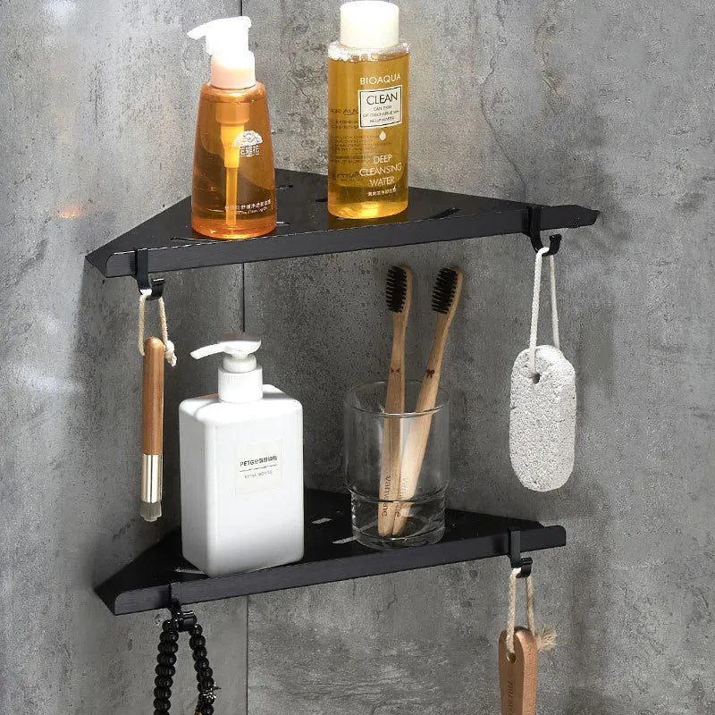 Black space aluminium wall mount triangle bathroom shelf, 30x22cm